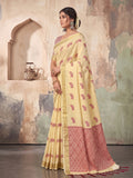 Yelow Linen Chevron Pallu Saree | EZB SI04 SUARZ1008