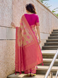 Beige & Pink Linen Cotton Banarasi Saree | EZB SI04 SUASO1001