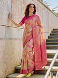 Beige & Pink Linen Cotton Banarasi Saree | EZB SI04 SUASO1001
