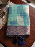 Sky Blue & Blue Linen Cotton Banarasi Saree | EZB SI04 SUASO1002