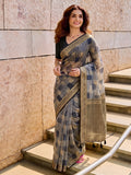 Grey & Black Linen Cotton Banarasi Saree | EZB SI04 SUASO1004