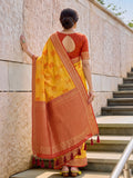 Yellow & Red Linen Cotton Banarasi Saree | EZB SI04 SUASO1005