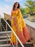 Yellow & Red Linen Cotton Banarasi Saree | EZB SI04 SUASO1005