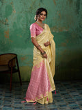 Yellow Linen Cotton Contrast Pallu Saree | EZB SI04 SUBLO1001