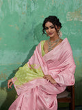 Pink Linen Cotton Contrast Pallu Saree | EZB SI04 SUBLO1002