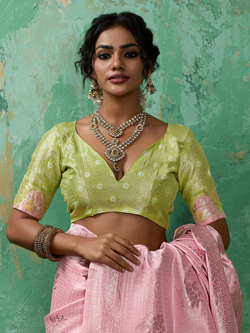 Pink Linen Cotton Contrast Pallu Saree | EZB SI04 SUBLO1002