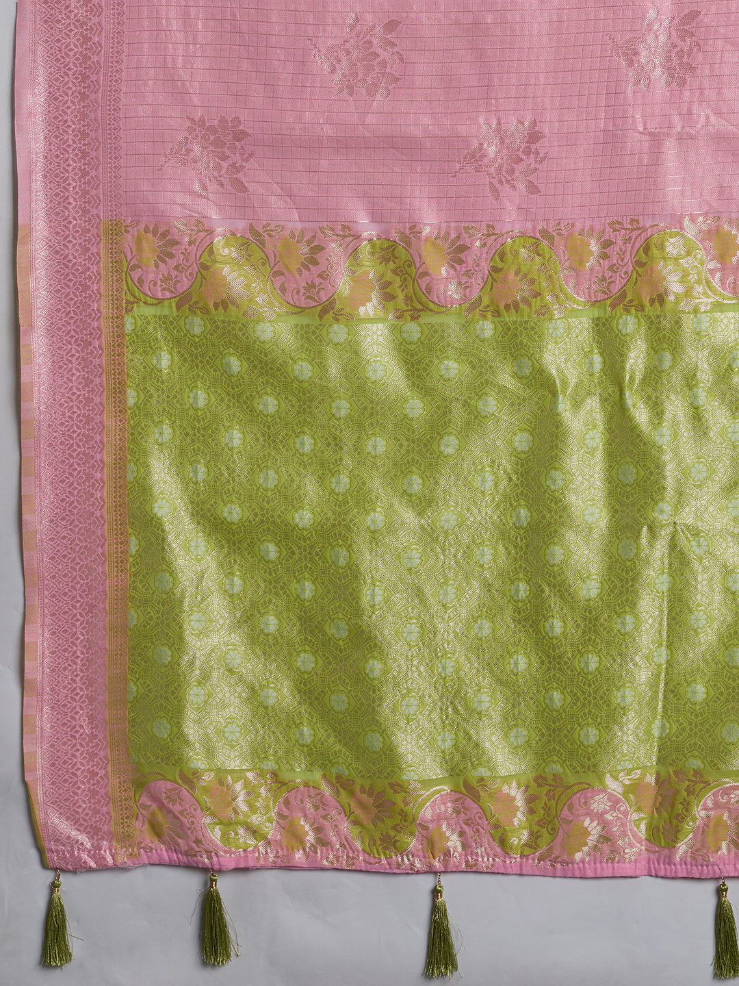 Pink Linen Cotton Contrast Pallu Saree | EZB SI04 SUBLO1002