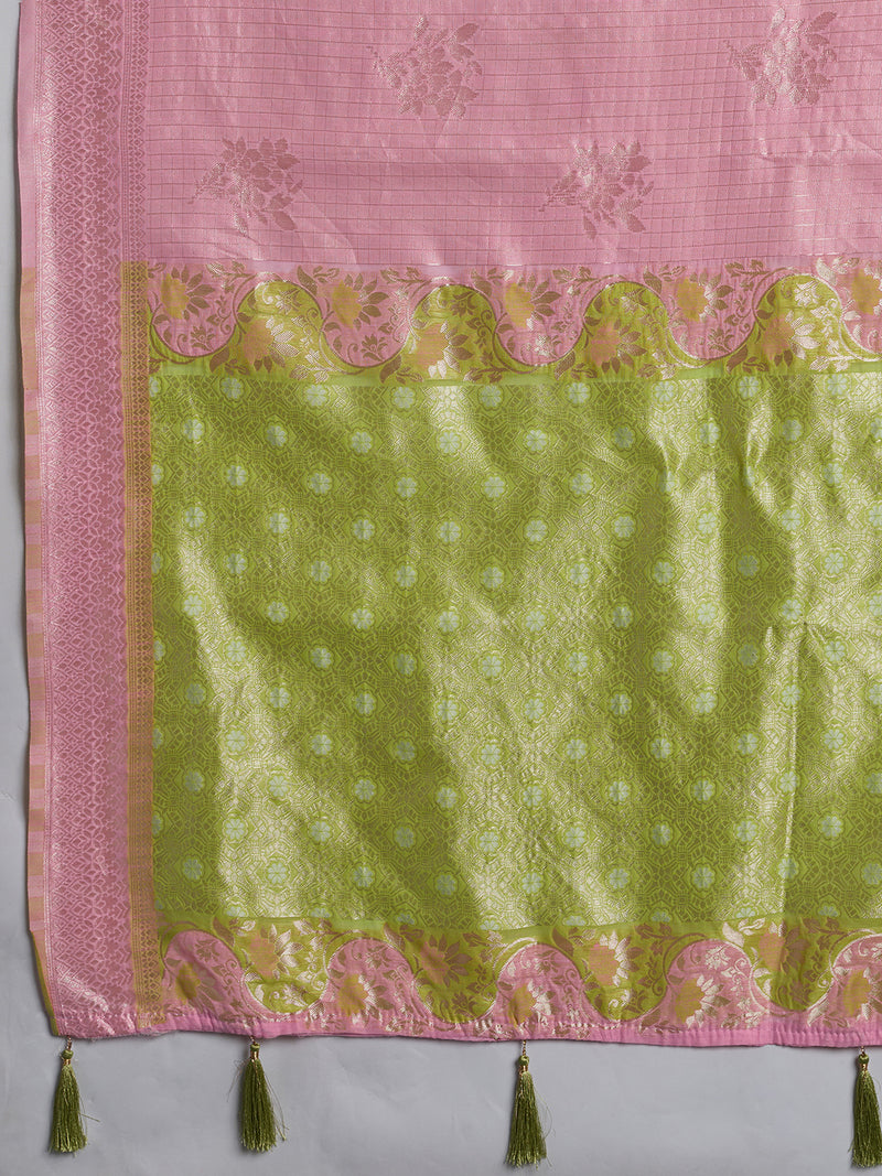 Pink Linen Cotton Contrast Pallu Saree | EZB SI04 SUBLO1002