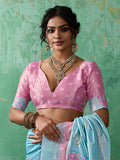 Sky Blue Linen Cotton Contrast Pallu Saree | EZB SI04 SUBLO1003