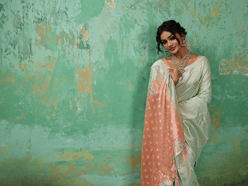 Teal Linen Cotton Contrast Pallu Saree | EZB SI04 SUBLO1004