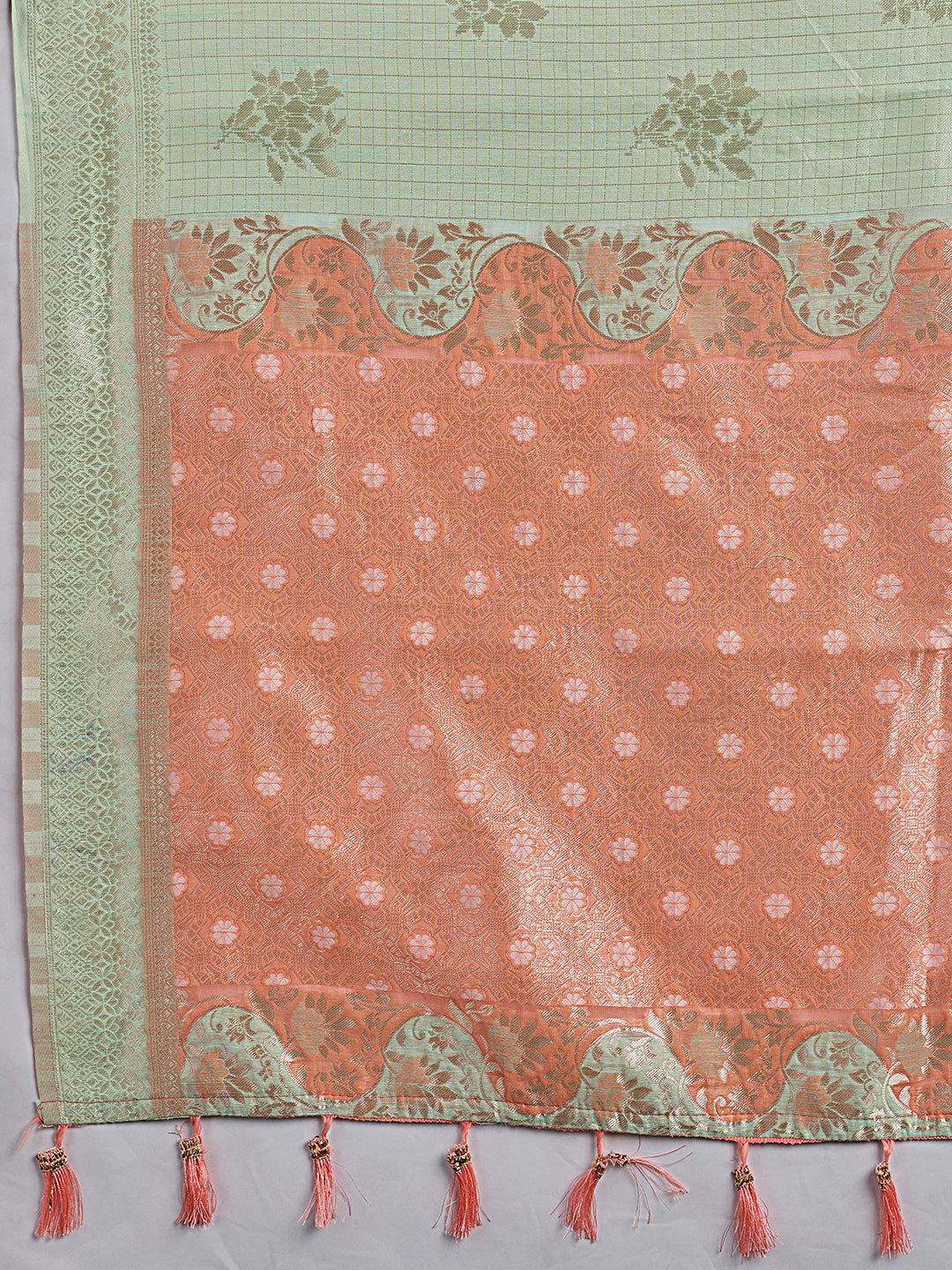 Teal Linen Cotton Contrast Pallu Saree | EZB SI04 SUBLO1004