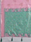 Pink Linen Cotton Contrast Pallu Saree | EZB SI04 SUBLO1005