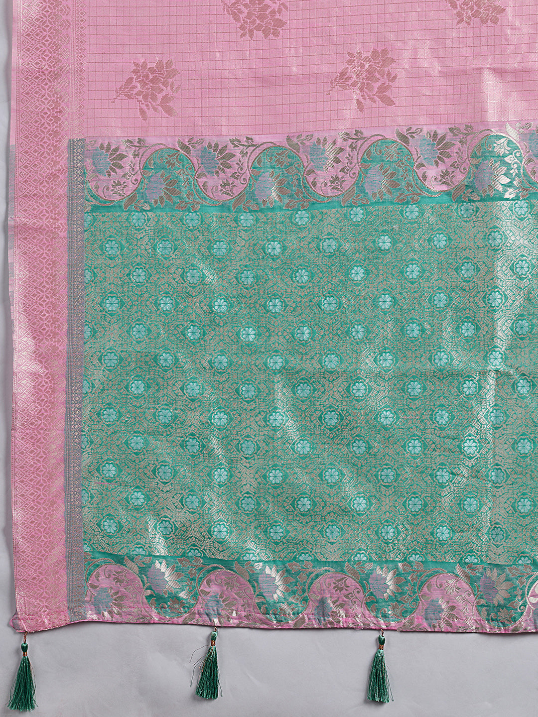 Pink Linen Cotton Contrast Pallu Saree | EZB SI04 SUBLO1005