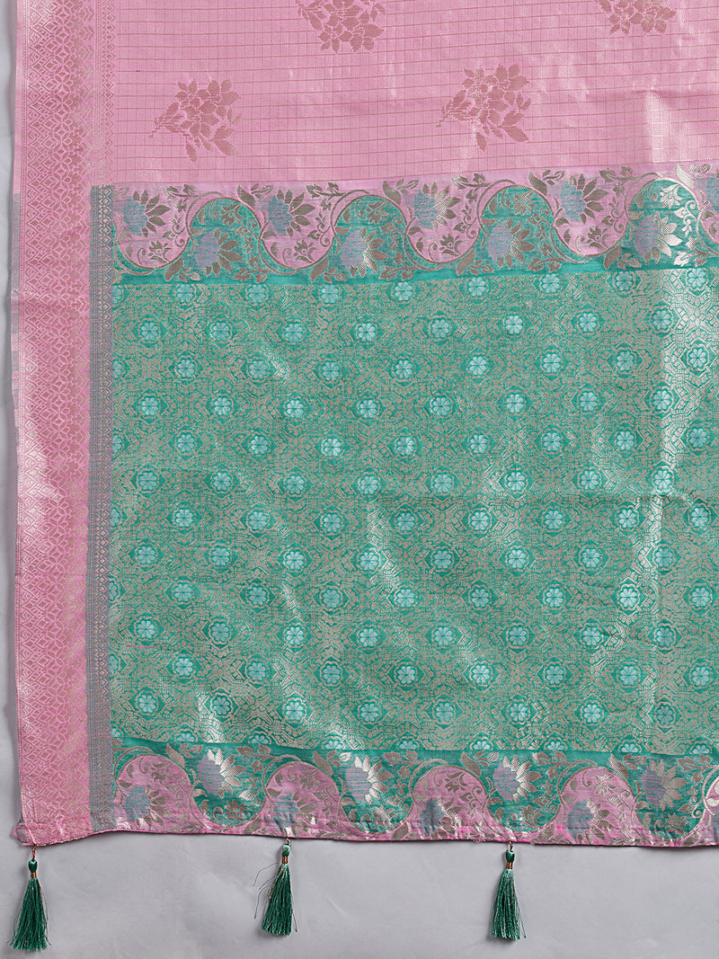 Pink Linen Cotton Contrast Pallu Saree | EZB SI04 SUBLO1005