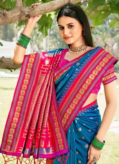 Blue Paithani Soft Silk Brocade Saree | EZB SI04 SUDIV1001