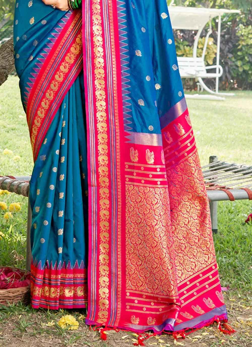 Blue Paithani Soft Silk Brocade Saree | EZB SI04 SUDIV1001
