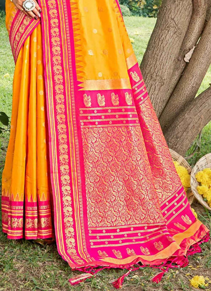 Yellow Paithani Soft Silk Brocade Saree | EZB SI04 SUDIV1002