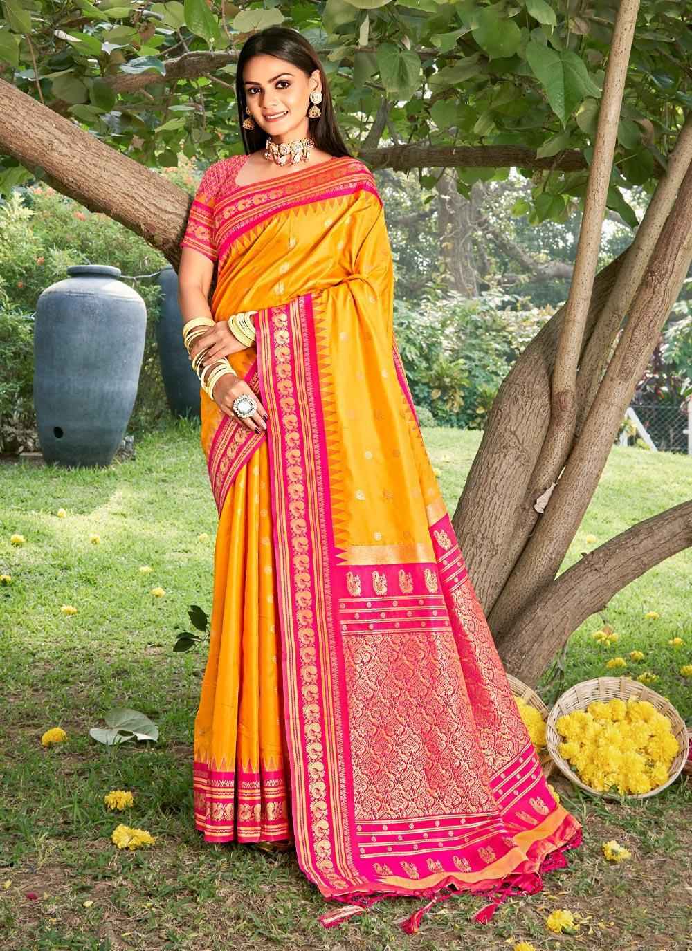 Yellow Paithani Soft Silk Brocade Saree | EZB SI04 SUDIV1002