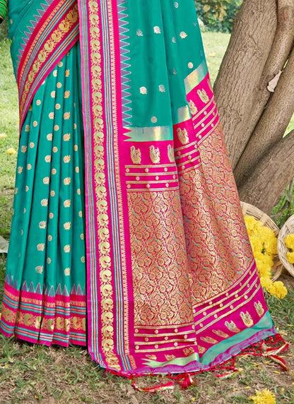 Sea Green Paithani Soft Silk Brocade Saree | EZB SI04 SUDIV1004
