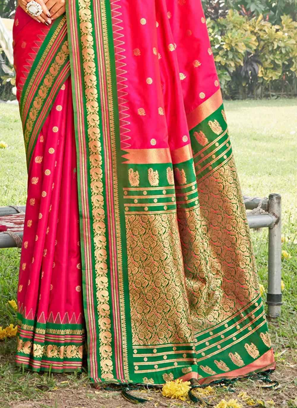 Pink Soft Paithani Soft Silk Brocade Saree | EZB SI04 SUDIV1005