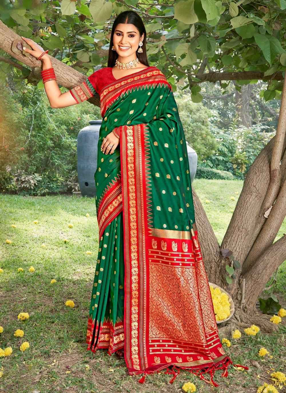 Green Paithani Soft Silk Brocade Saree | EZB SI04 SUDIV1006