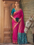 Pink & Teal Soft Silk Ikat Saree | EZB SI04 SUDOL1001