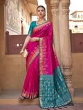 Pink & Teal Soft Silk Ikat Saree | EZB SI04 SUDOL1001