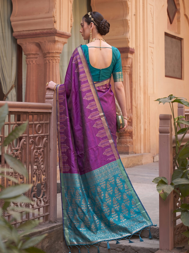 Purple & Teal Soft Silk Ikat Saree | EZB SI04 SUDOL1002