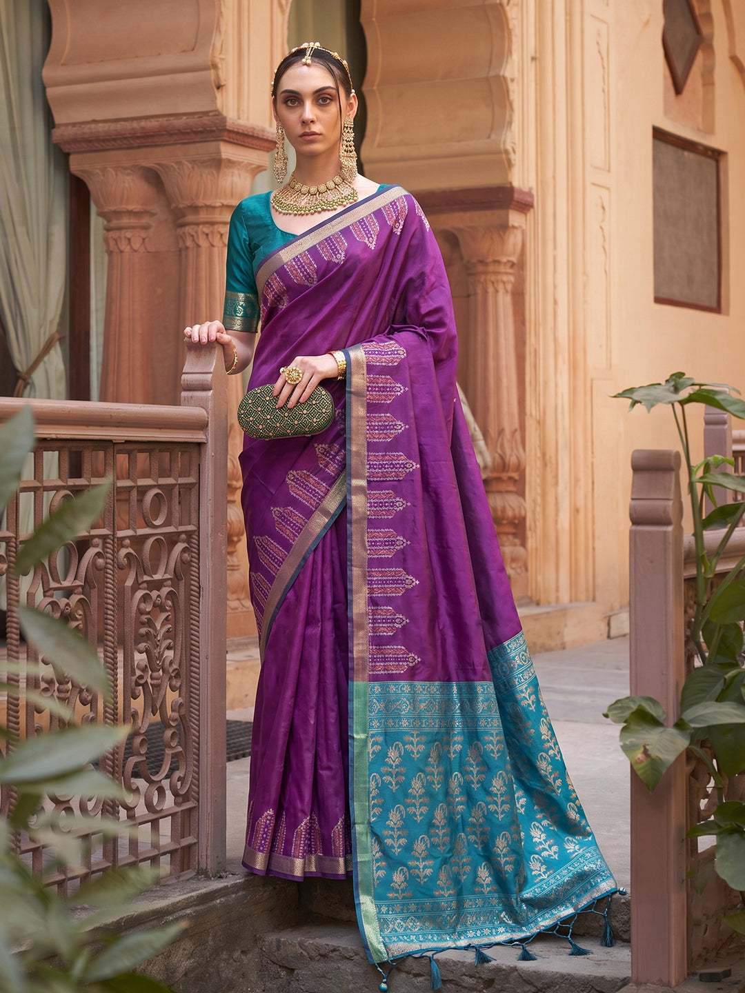 Purple & Teal Soft Silk Ikat Saree | EZB SI04 SUDOL1002