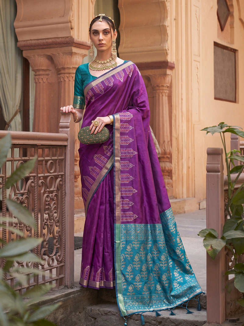 Purple & Teal Soft Silk Ikat Saree | EZB SI04 SUDOL1002