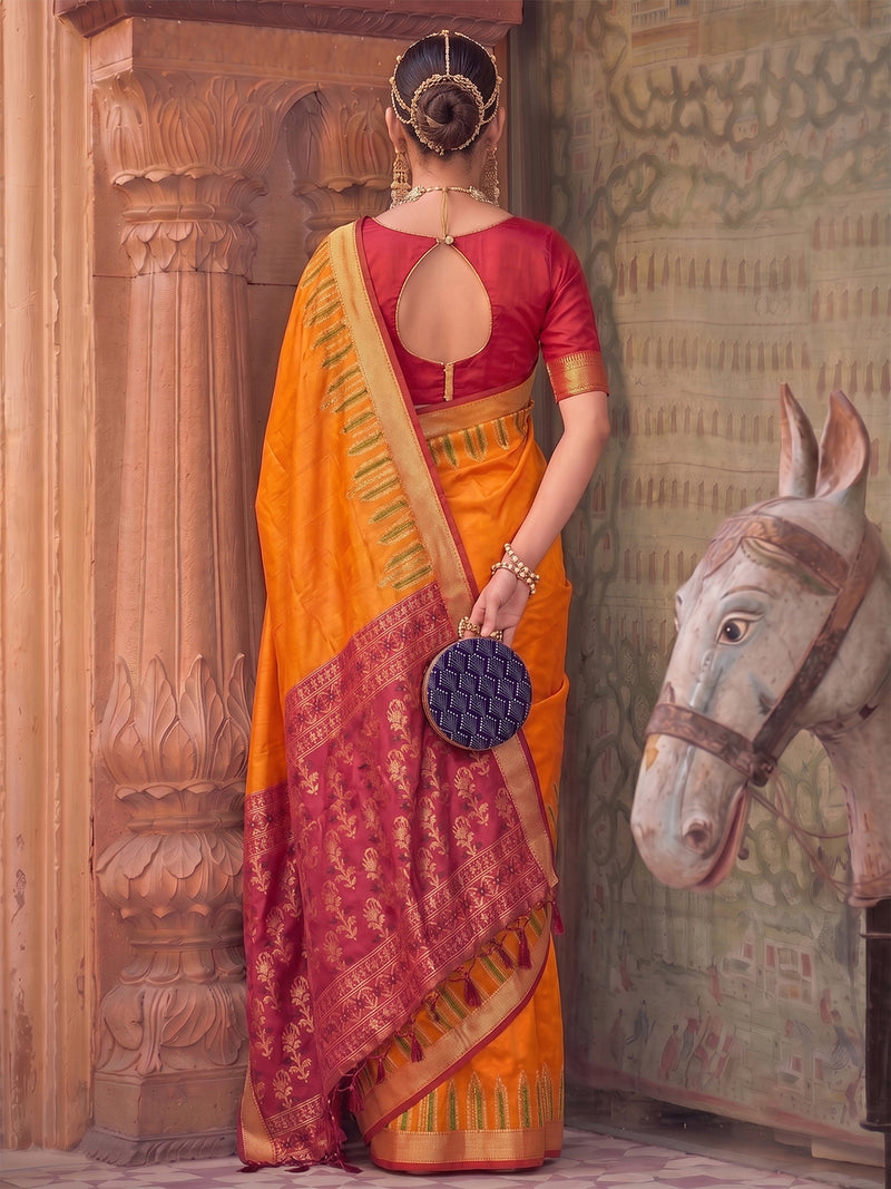 Yellow & Red Soft Silk Ikat Saree | EZB SI04 SUDOL1003