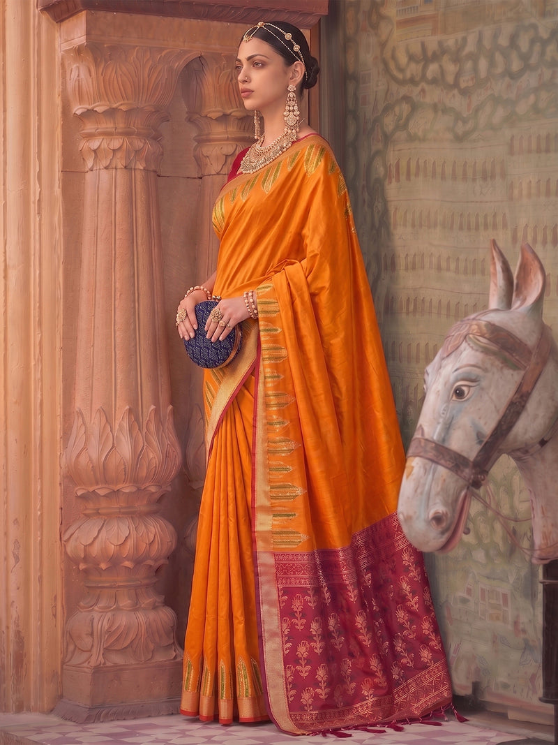 Yellow & Red Soft Silk Ikat Saree | EZB SI04 SUDOL1003