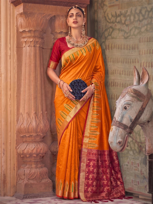 Yellow & Red Soft Silk Ikat Saree | EZB SI04 SUDOL1003