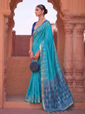 Sky blue & Navy Soft Silk Ikat Saree | EZB SI04 SUDOL1004