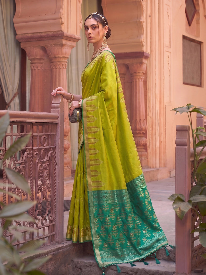 Mustard & Green Soft Silk Ikat Saree | EZB SI04 SUDOL1006