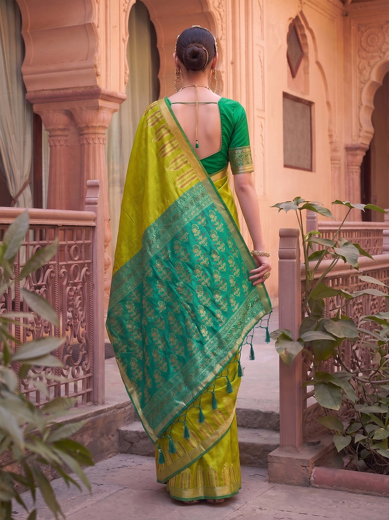 Mustard & Green Soft Silk Ikat Saree | EZB SI04 SUDOL1006