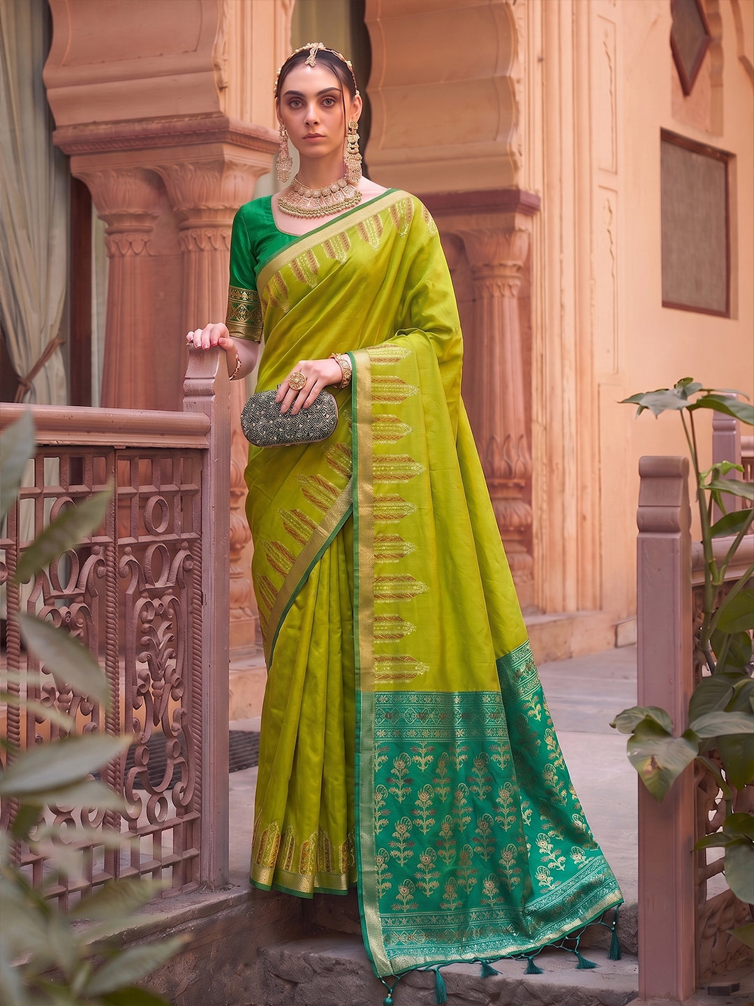 Mustard & Green Soft Silk Ikat Saree | EZB SI04 SUDOL1006