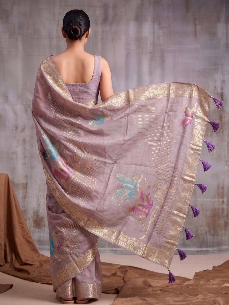 Purple Linen Cotton Banarasi Saree | EZB SI04 SUFLE1001
