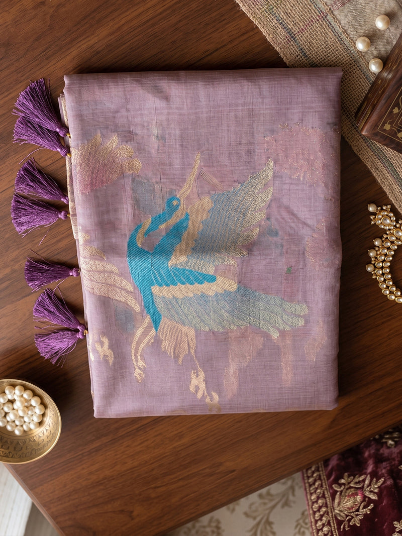 Purple Linen Cotton Banarasi Saree | EZB SI04 SUFLE1001