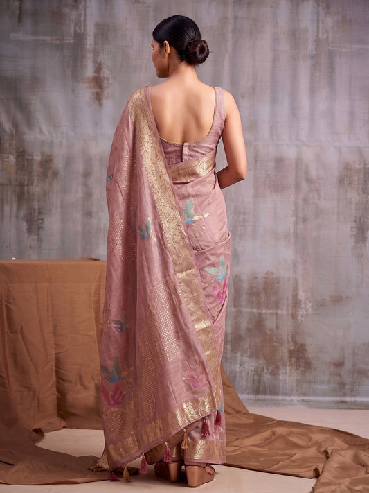 Pink Linen Cotton Banarasi Saree | EZB SI04 SUFLE1003
