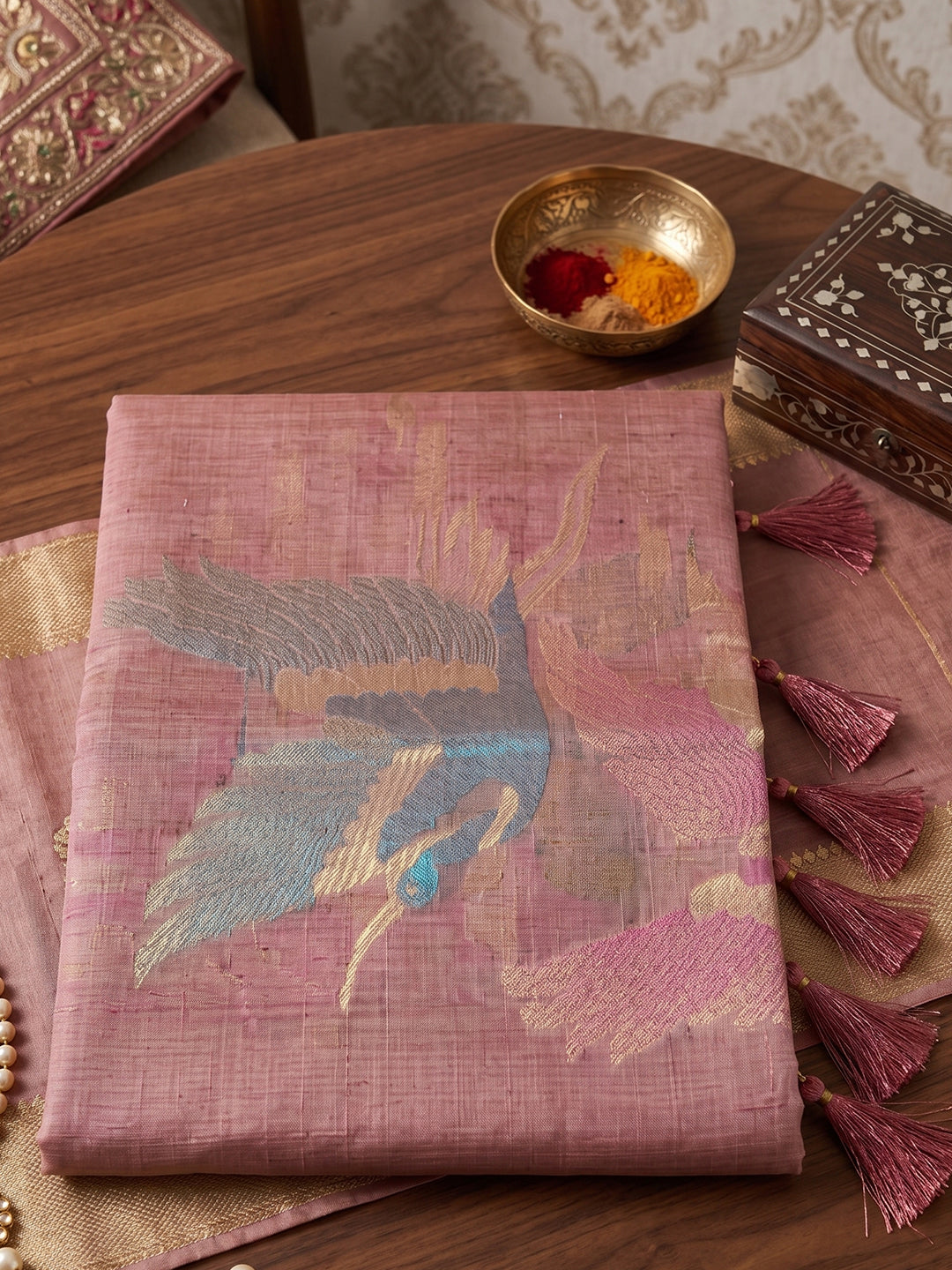 Pink Linen Cotton Banarasi Saree | EZB SI04 SUFLE1003