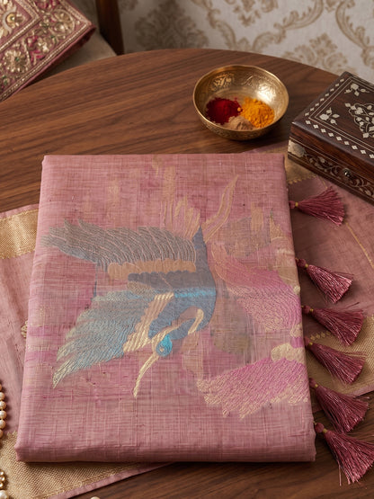 Pink Linen Cotton Banarasi Saree | EZB SI04 SUFLE1003