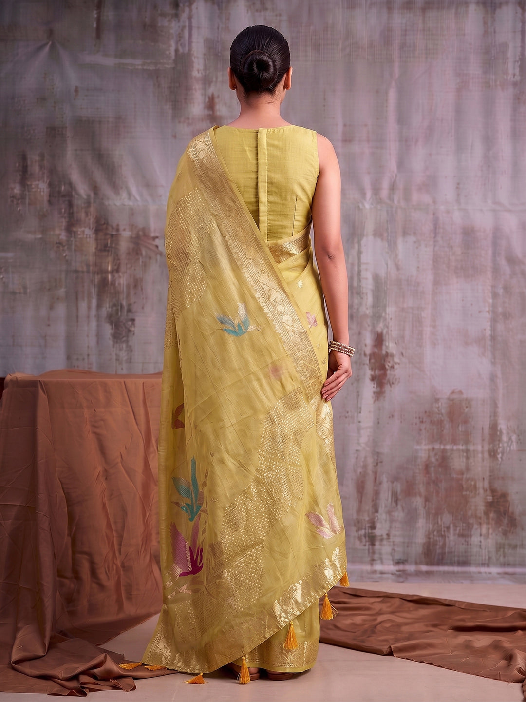Mustard Linen Cotton Banarasi Saree | EZB SI04 SUFLE1005