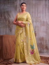 Mustard Linen Cotton Banarasi Saree | EZB SI04 SUFLE1005