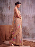Beige Linen Cotton Banarasi Saree | EZB SI04 SUFLE1006