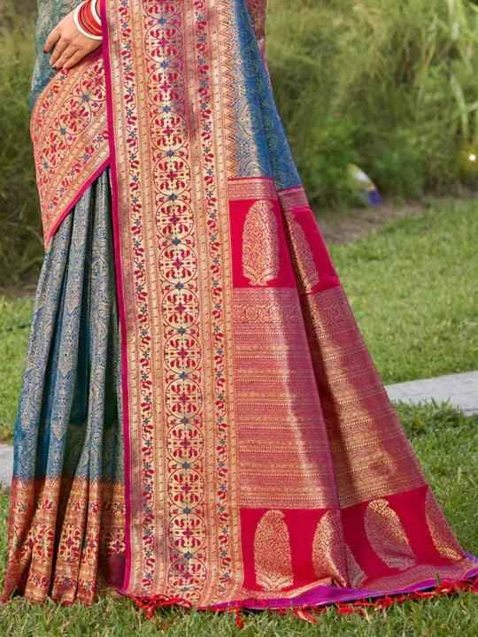 Blue Banarasi Silk Brocade Saree | EZB SI04 SUGAU1001