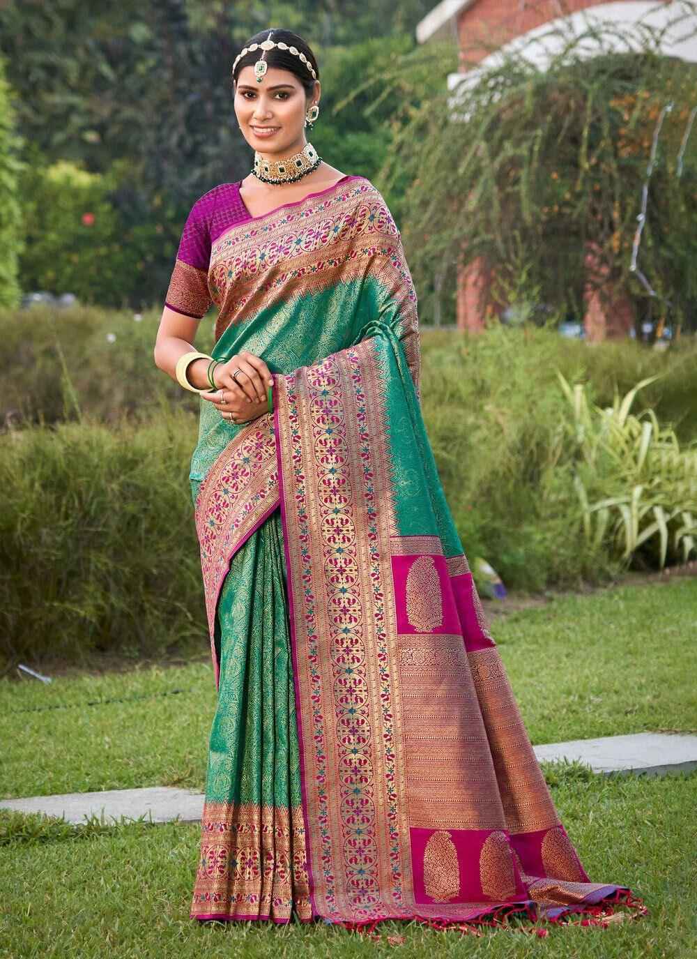 Rama Green Banarasi Silk Brocade Saree | EZB SI04 SUGAU1003