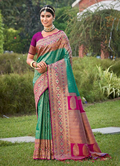 Rama Green Banarasi Silk Brocade Saree | EZB SI04 SUGAU1003
