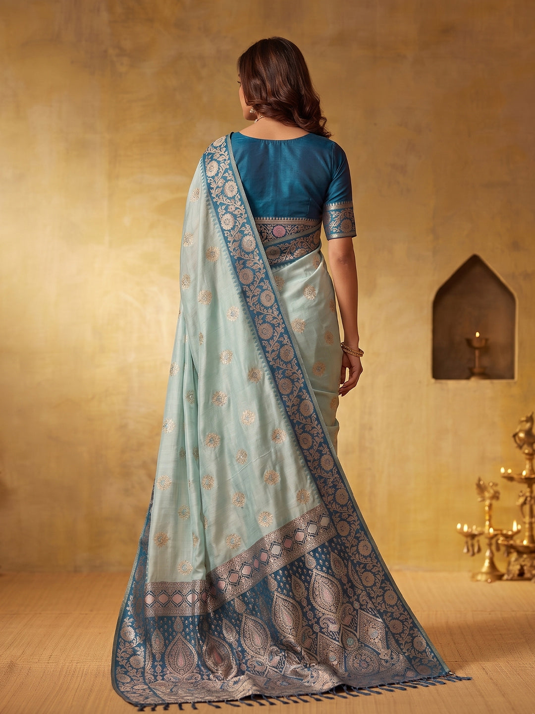 SKY BLUE & SKY BLUE Silk Blend Banarasi Brocade Saree | EZB SI04 SUGEE1002