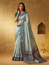 SKY BLUE & SKY BLUE Silk Blend Banarasi Brocade Saree | EZB SI04 SUGEE1002